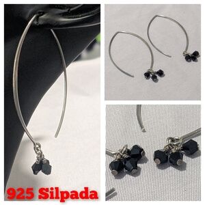 Silpada 925 Black Obsidian "Social Gathering" Wire Earrings